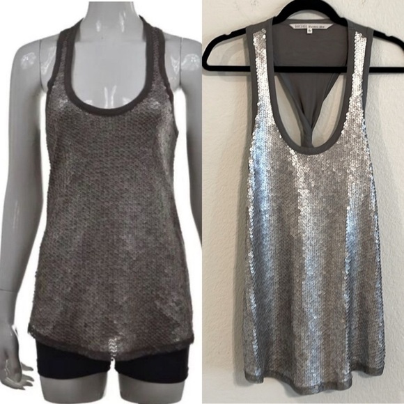 Rachel Roy Women’s Tank Top Large Gray Silver 100% Cotton Contemporary Sequin - Picture 1 of 13